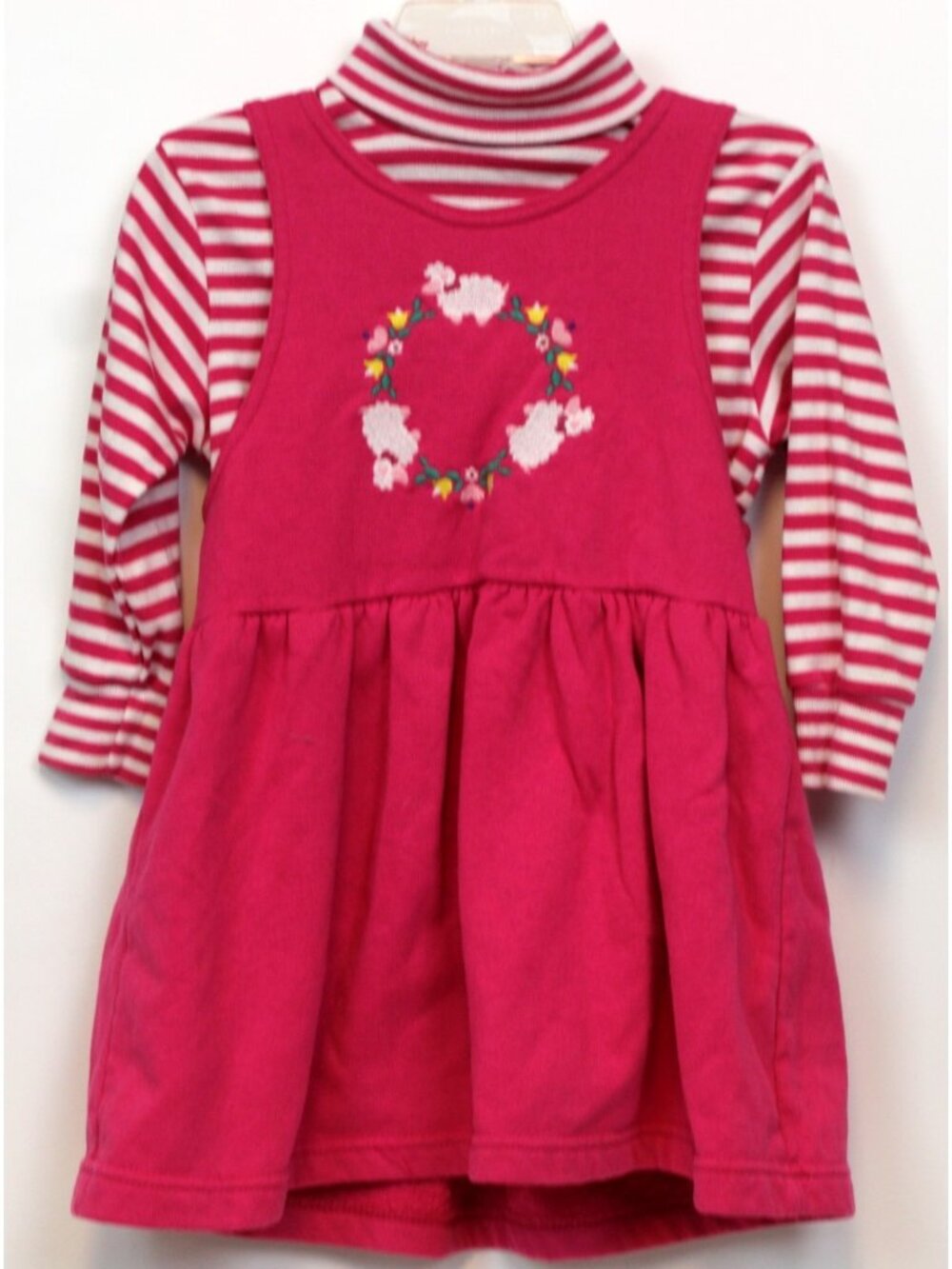 Fast Friends 2pc Dress Turtleneck Shirt sz XS 3T Pink Lambs Stripes Flowers